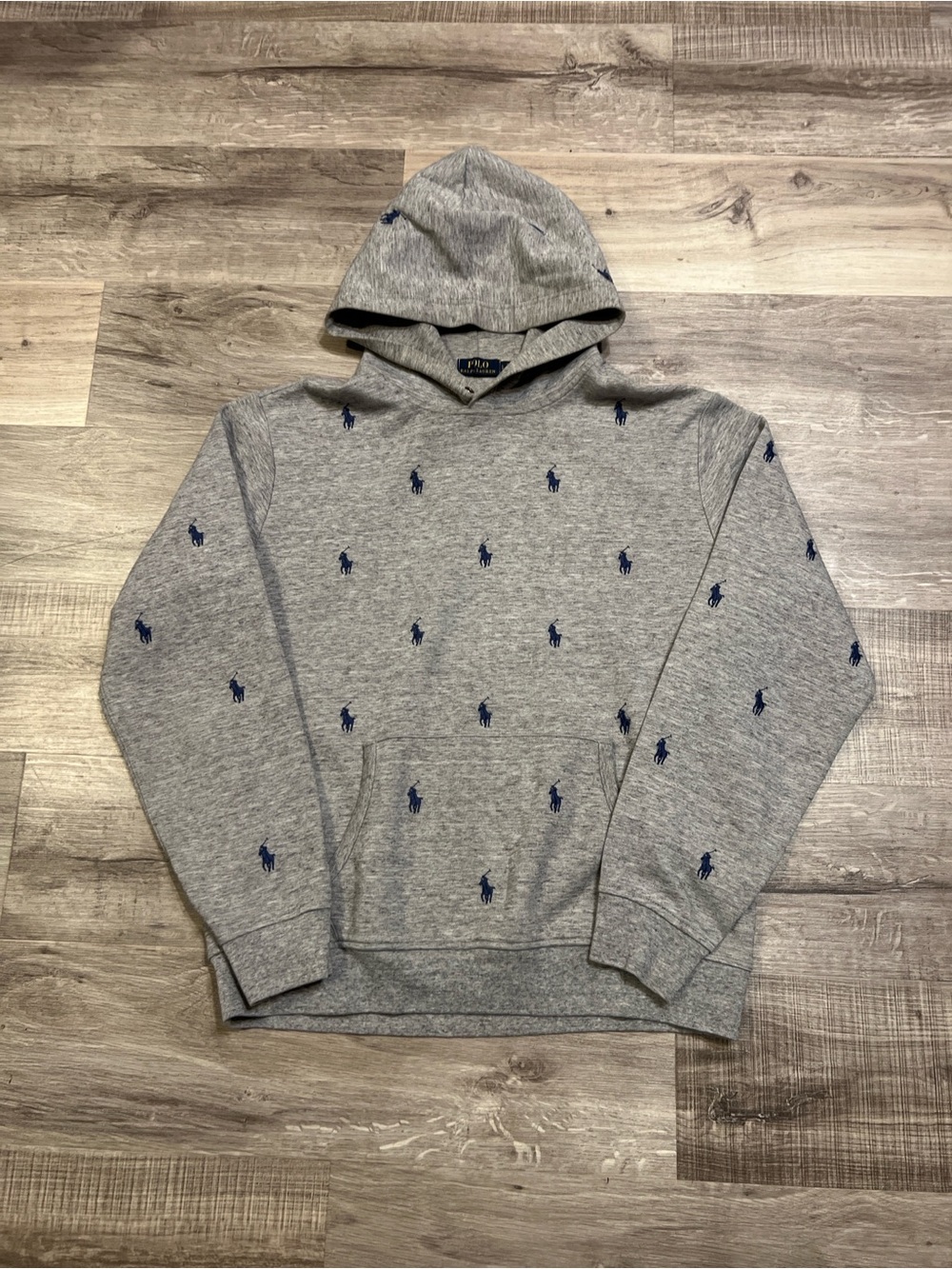 Polo by Ralph Lauren Gray Hoodie with Multiple Navy Pony Embroidery